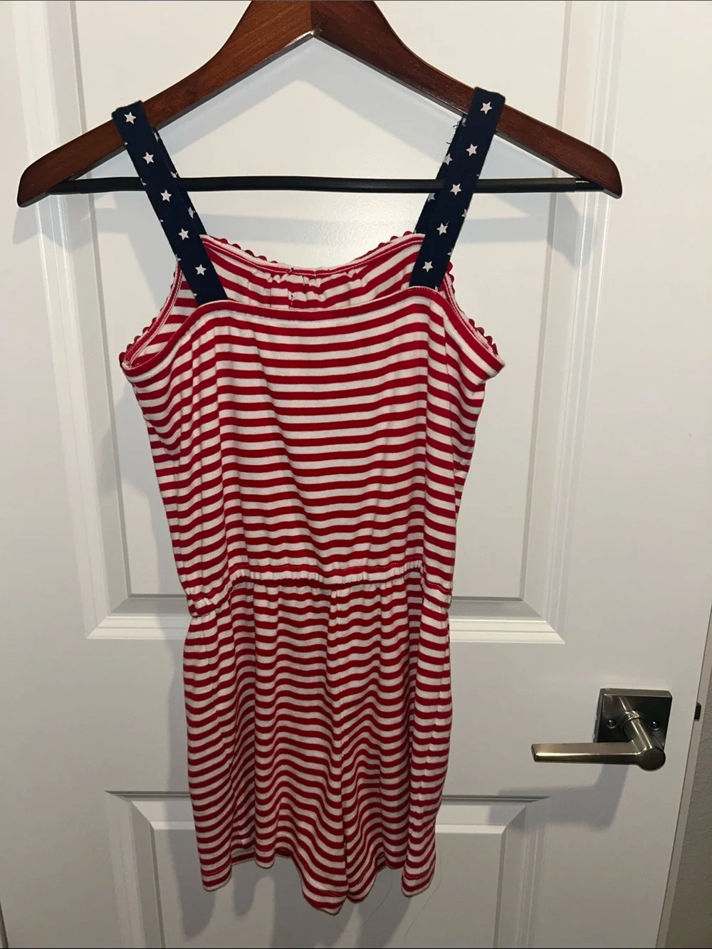 Gymboree Red and White Striped Romper Size 10 with Navy Star Bow